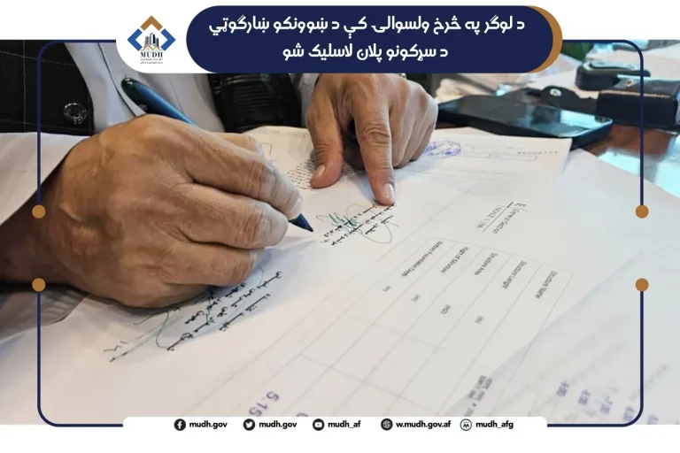 امضاء پلان شبکه سرک‌های شهرک معلمین ولسوالی چرخ لوگر 